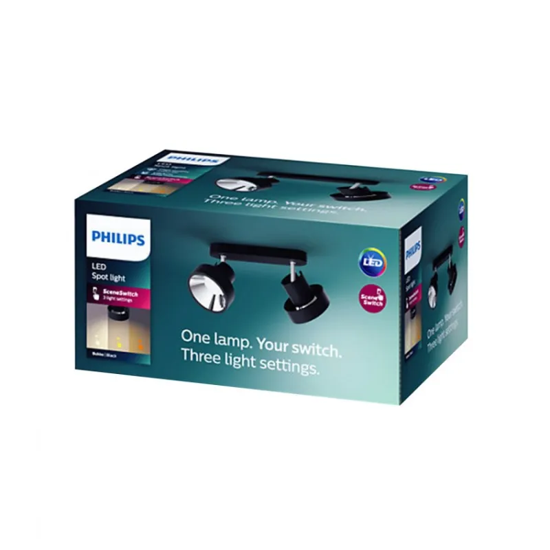 Applique plafonnier noir Philips 8.6w led double têtes orientable noire saillie