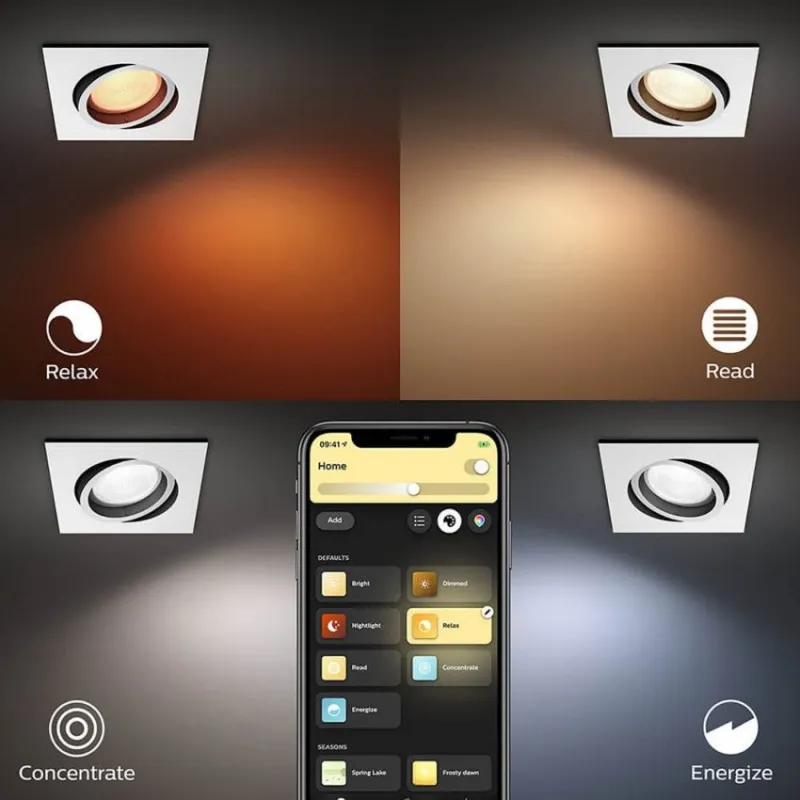 Spot encastrable carré blanc Philips Hue rgbw 6w led