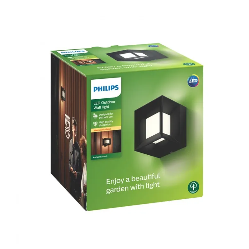 Applique extérieure Philips 8w led 800lm ip44 cube noir