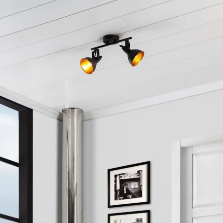 Applique murale plafonnier spot double tetes patere orientable noir-culot e14