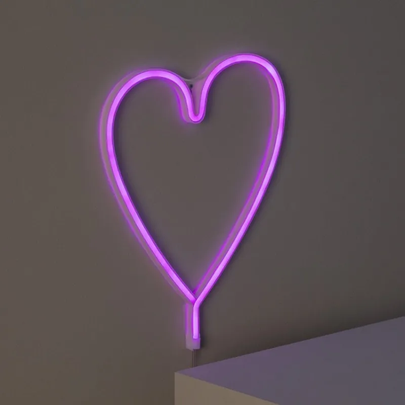 lampe néon led sur piles forme de coeur rose