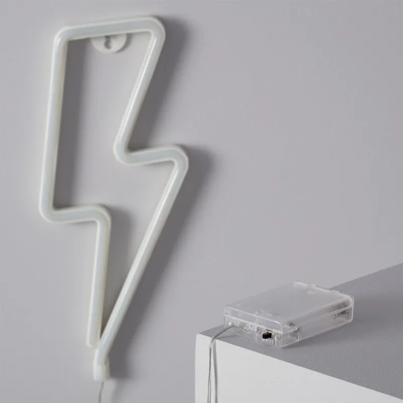 Lampe néon led sur piles forme éclair foudre blanc