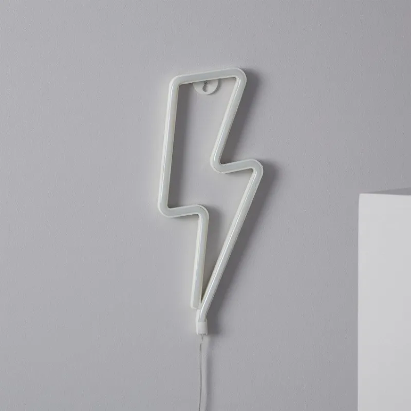 Lampe néon led sur piles forme éclair foudre blanc