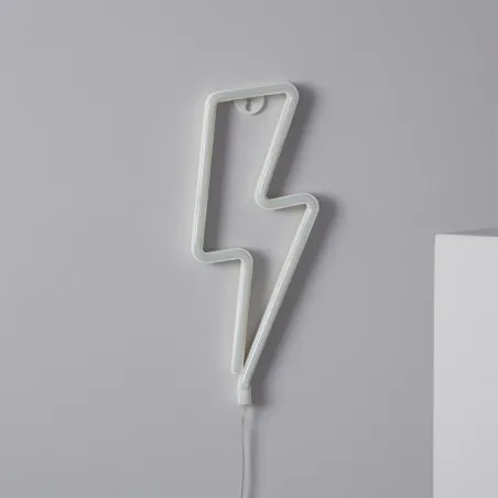 Lampe néon led sur piles forme éclair foudre blanc