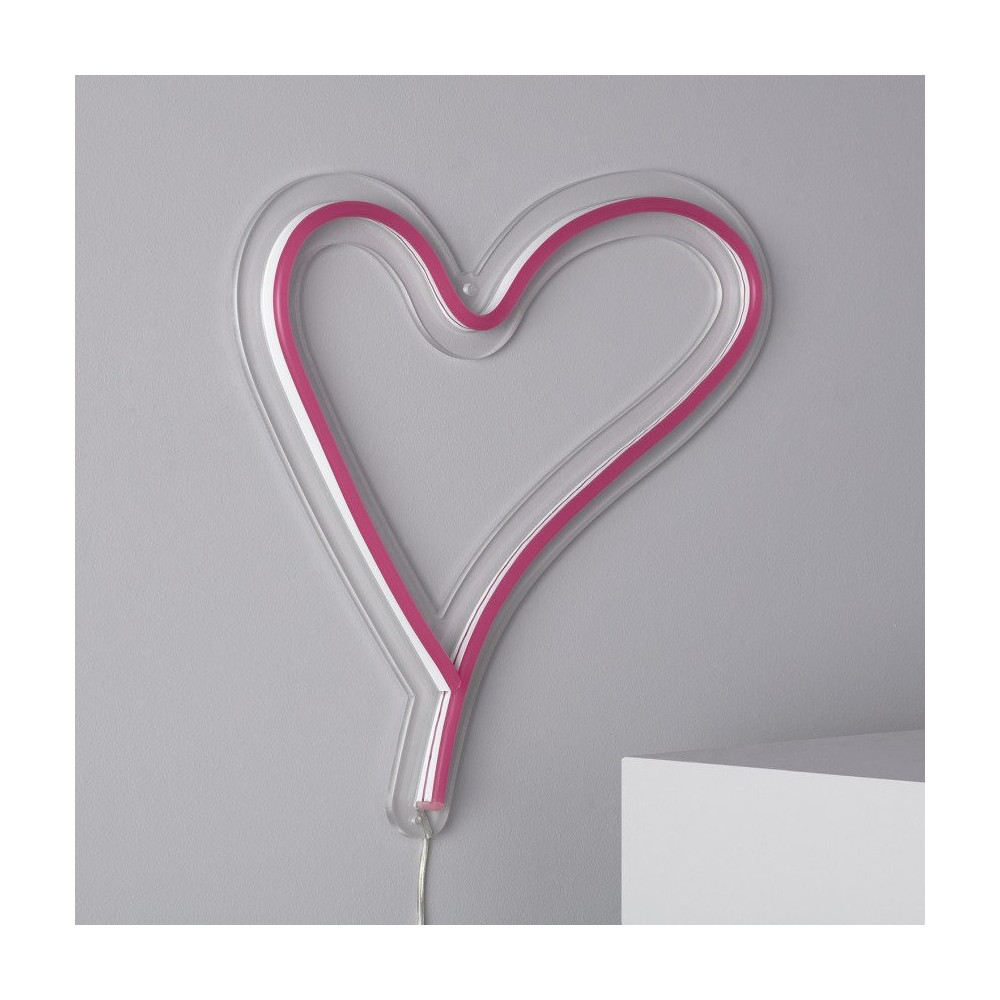 Lampe néon led sur secteur forme cœur rose tableau ip44