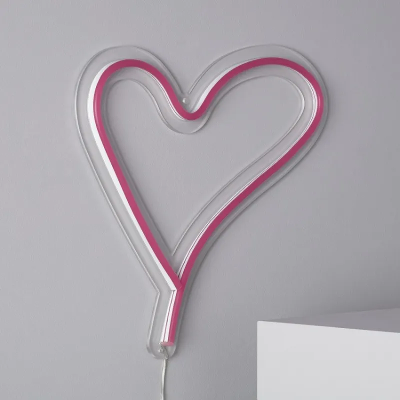 Lampe néon led sur secteur forme cœur rose tableau ip44