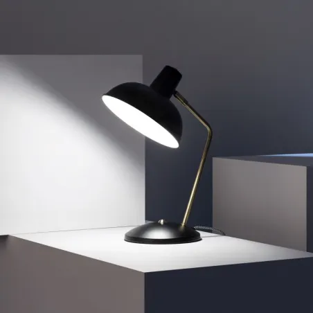 Lampe de table-38cm-culot e14 style retro noir et laiton