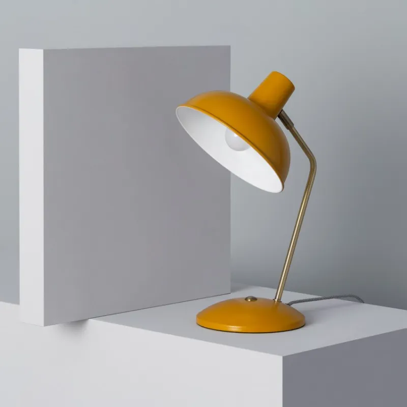 Lampe de table-38cm-culot e14 style retro jaune et laiton