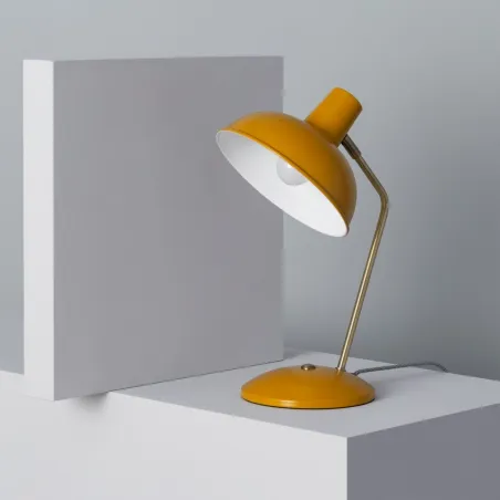 Lampe de table-38cm-culot e14 style retro jaune et laiton