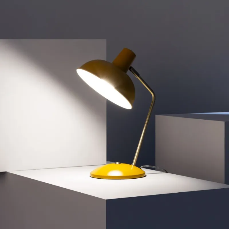 Lampe de table-38cm-culot e14 style retro jaune et laiton