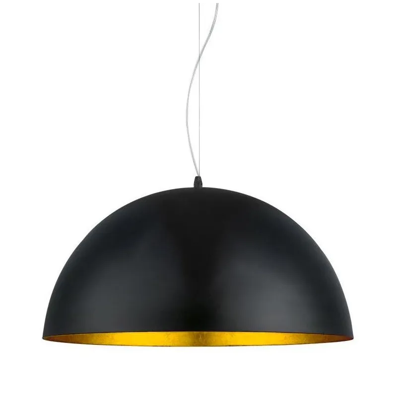 Suspension luminaire suspendu acier noir culot e27 cloche doré 40cm