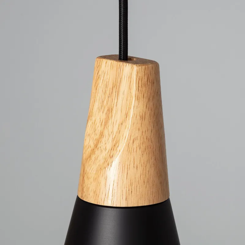 Plafonnier triple suspensions bois et métal noir culot e27