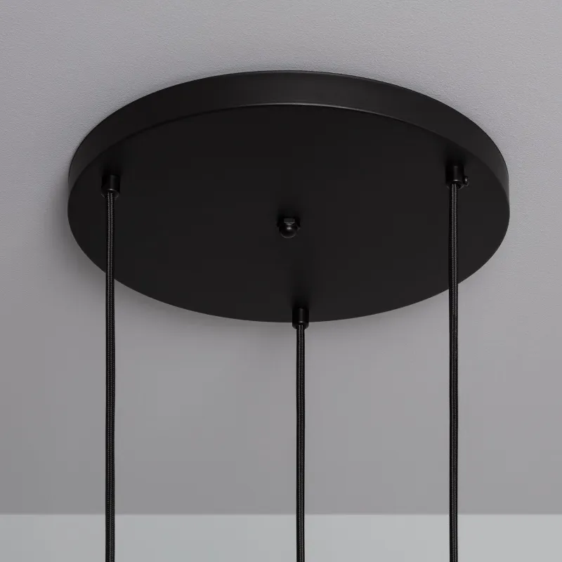 Plafonnier triple suspensions bois et métal noir culot e27