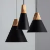 Plafonnier triple suspensions bois et métal noir culot e27