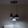 Plafonnier triple suspensions bois et métal noir culot e27
