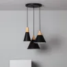 Plafonnier triple suspensions bois et métal noir culot e27