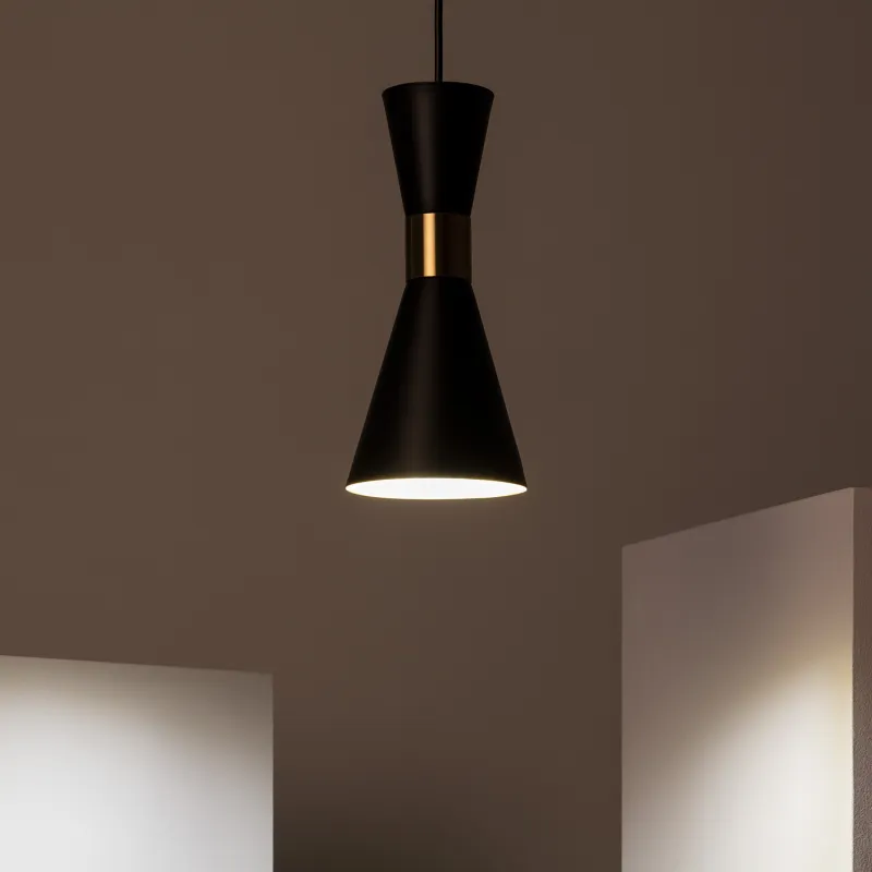 Plafonnier suspension métal noir et doré culot e27