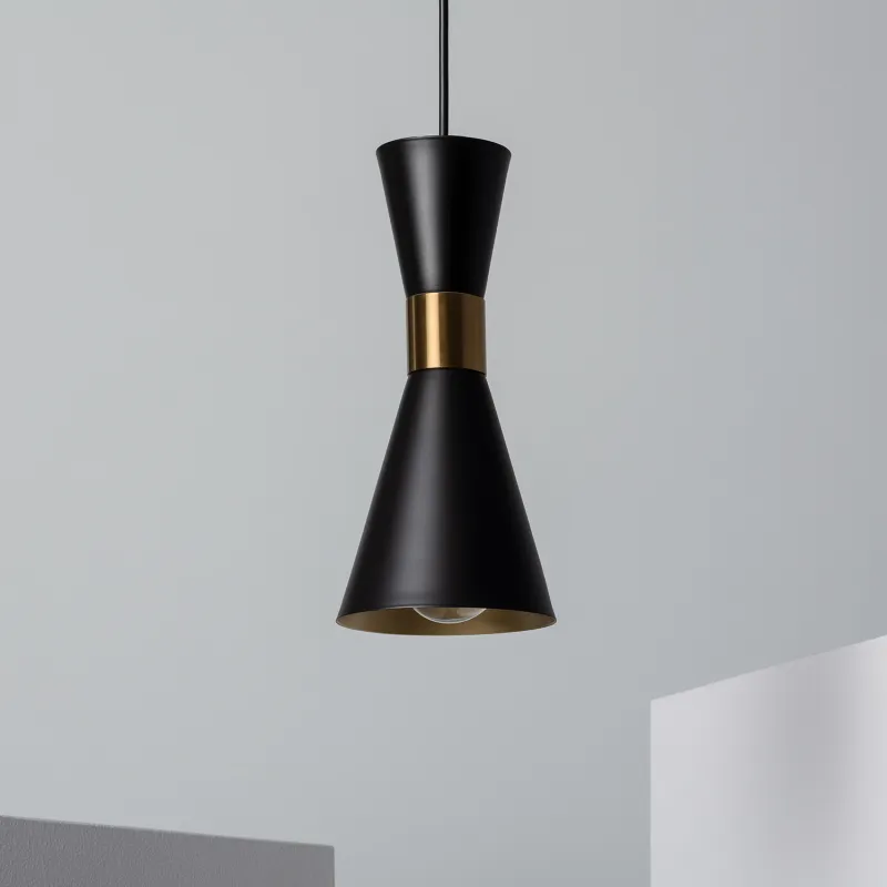 Plafonnier suspension métal noir et doré culot e27