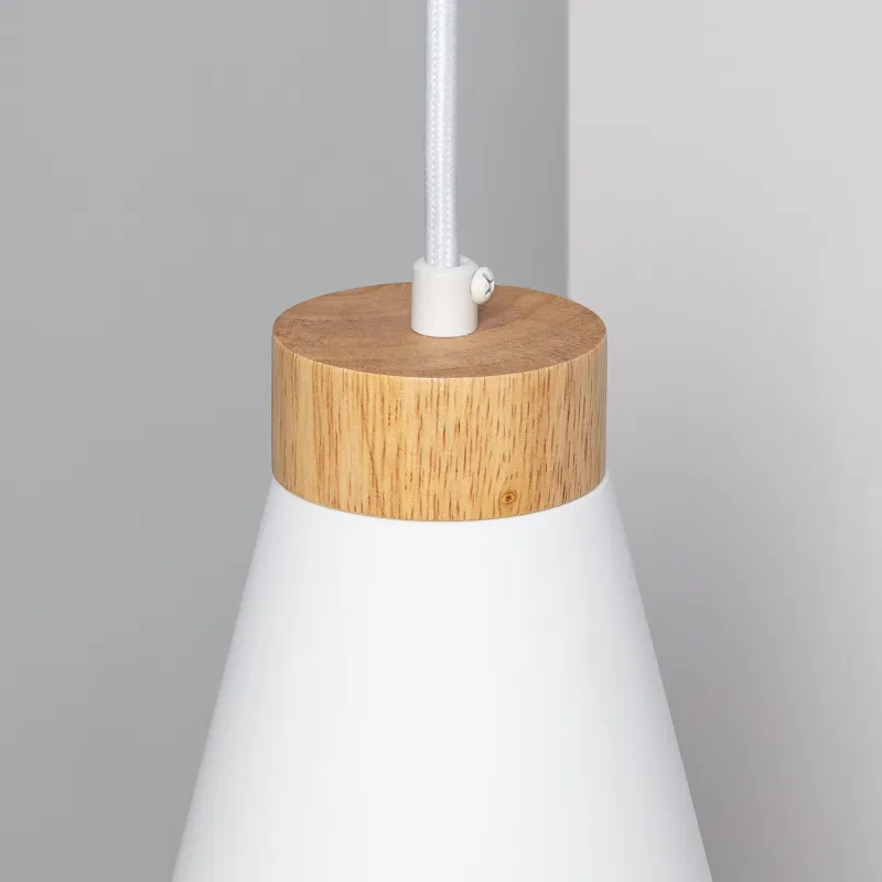 Plafonnier triple suspensions bois et métal blanc culot e27