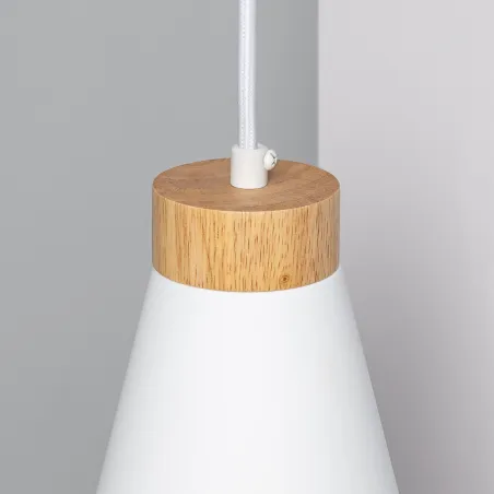 Plafonnier triple suspensions bois et métal blanc culot e27