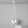 Plafonnier triple suspensions bois et métal blanc culot e27