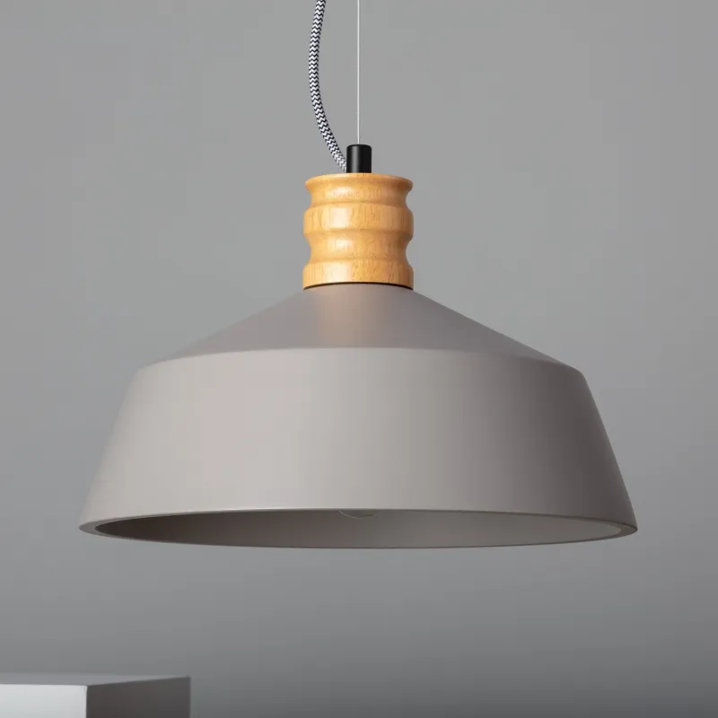 Plafonnier suspension cloche culot e27 béton gris et fixation métal noir