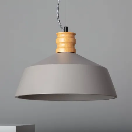 Plafonnier suspension cloche culot e27 béton gris et fixation métal noir
