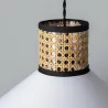 Plafonnier suspension cloche culot e27 rotin et abat-jour blanc