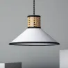 Plafonnier suspension cloche culot e27 rotin et abat-jour blanc