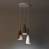 Plafonnier triple suspensions bois et métal culot e27