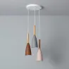 Plafonnier triple suspensions bois et métal culot e27