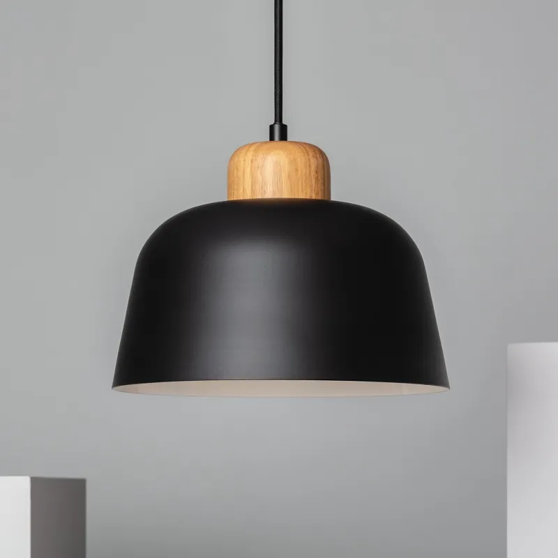 Plafonnier suspensions bois et métal culot e27
