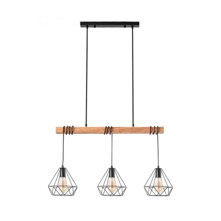 Plafonnier triple suspensions culot e27 bois et cage noire