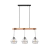 Plafonnier triple suspensions culot e27 bois et cage noire