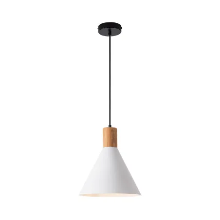 Plafonnier suspension métal blanc et bois culot e27