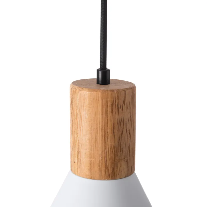 Plafonnier suspension métal blanc et bois culot e27