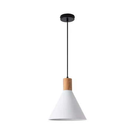 Plafonnier suspension métal blanc et bois culot e27