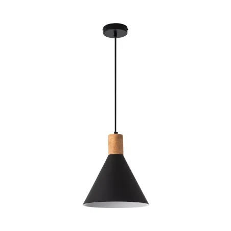 Plafonnier suspension métal noir et bois culot e27