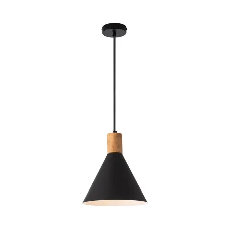 Plafonnier suspension métal noir et bois culot e27
