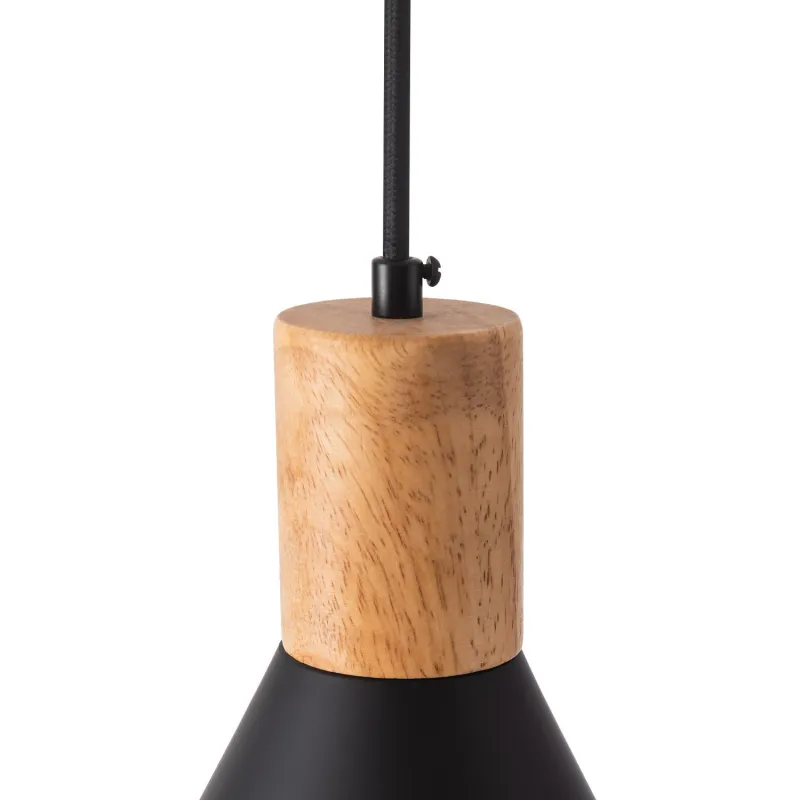 Plafonnier suspension métal noir et bois culot e27