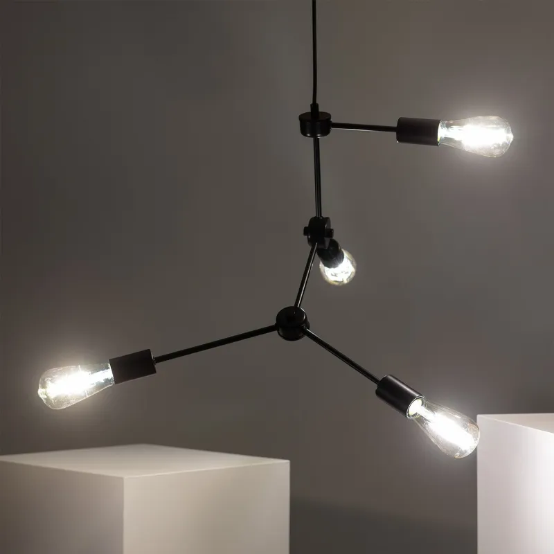 Suspension métal noir 4 ampoules culot e27