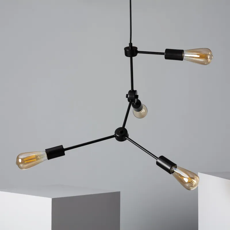 Suspension métal noir 4 ampoules culot e27