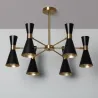 Plafonnier 6 têtes orientable métal noir et doré culot e27