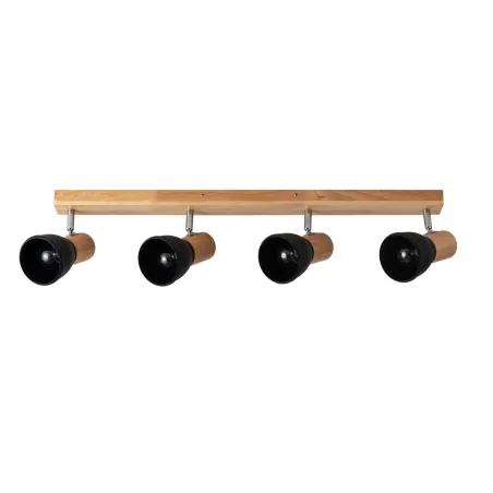 Applique plafonnier 4 têtes orientable noir et bois culot e14