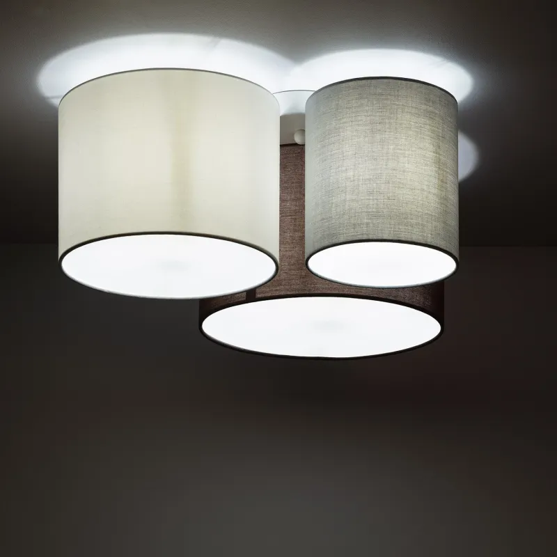 Plafonnier 3 cercles culot e27 gris blanc et marron