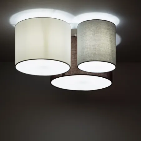 Plafonnier 3 cercles culot e27 gris blanc et marron