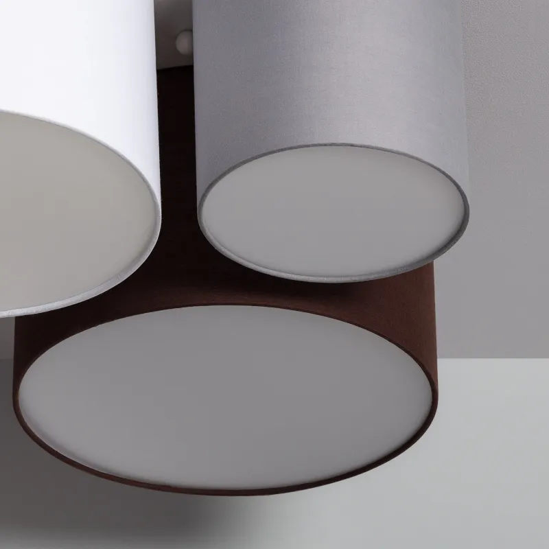 Plafonnier 3 cercles culot e27 gris blanc et marron