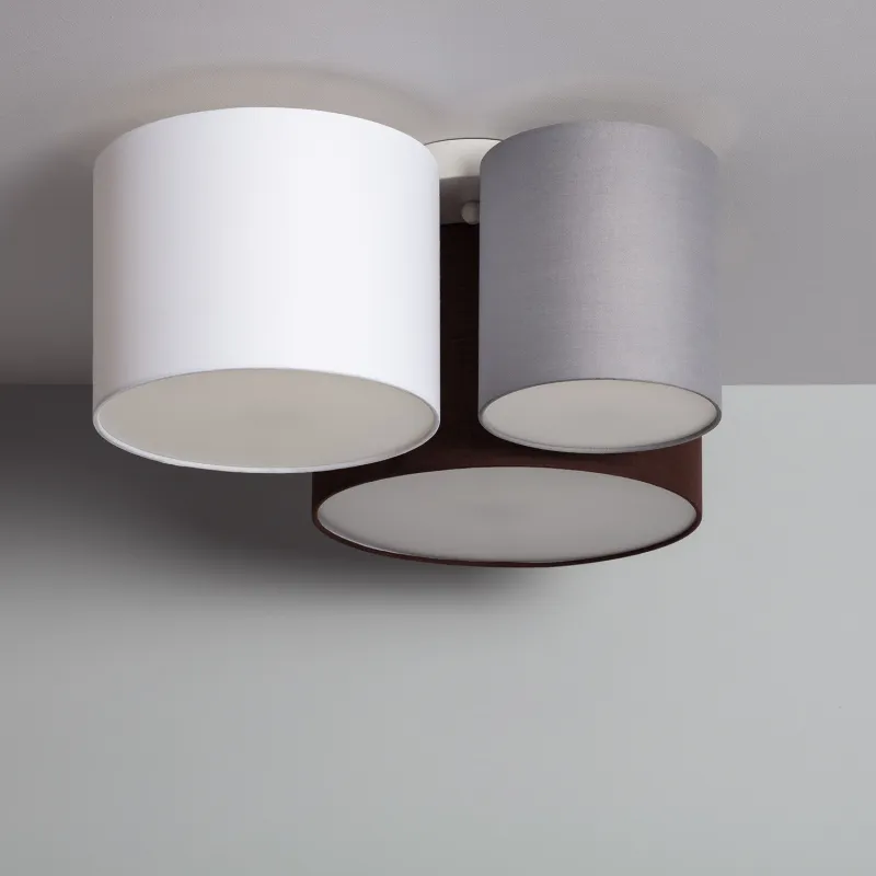 Plafonnier 3 cercles culot e27 gris blanc et marron