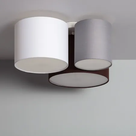 Plafonnier 3 cercles culot e27 gris blanc et marron