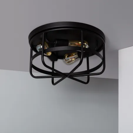 Plafonnier rond noir 3 têtes culot e27